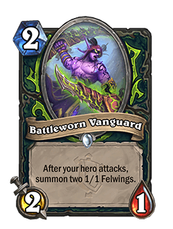 Battleworn Vanguard<br>Old: 2 Attack, 2 Health →&nbsp;<strong>New: 2 Attack, 1 Health</strong>