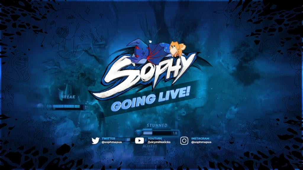 Sophy going live screen featuring her signature Dota hero Night Stalker and her Pomeranian Emma.