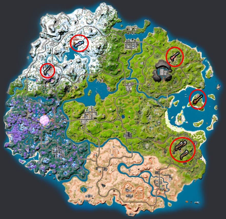 Fortnite Exotic weapon locations per Fortnite.GG