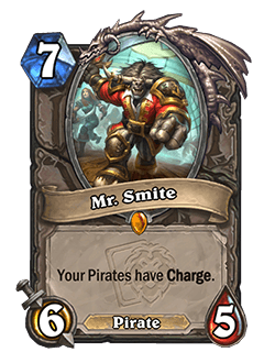 Mr. Smite<br>Old: [Costs 6] →&nbsp;<strong>New: [Costs 7]</strong><br>"<em>Mr. Smite is a powerful, game-ending card that doesn’t need to be quite as powerful as he is on curve. This change will hopefully make the card a little more tolerable in the mid-game, while also slowing down the various combos he is involved in.</em>"