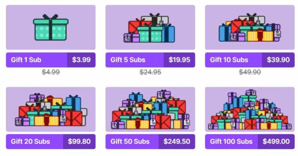 Viewers can gift other viewers subscriptions (Subgifts) to a Twitch channel.