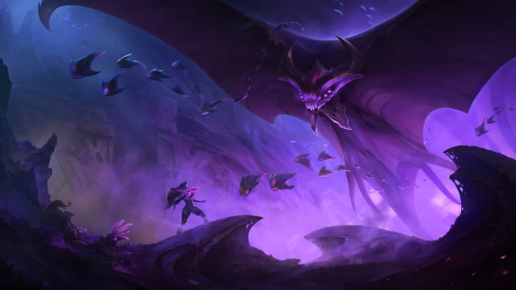 Arte conceitual do encontro entre Kai'Sa e Bel'Veth, na antiga cidade de Belveth - Reprodução: League of Legends