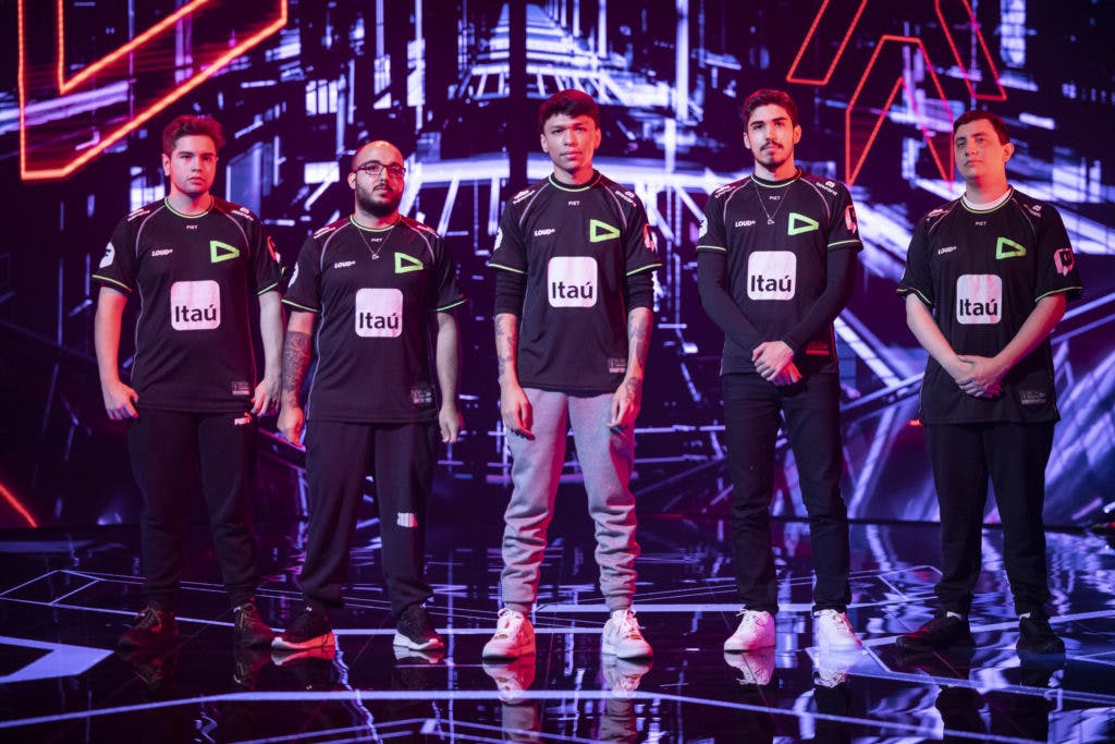 REYKJAVIK, ICELAND - APRIL 21: Team LOUD poses for the VALORANT Masters Semifinals on April 21, 2022 in Reykjavik, Iceland. (Photo by Colin Young-Wolff/Riot Games)