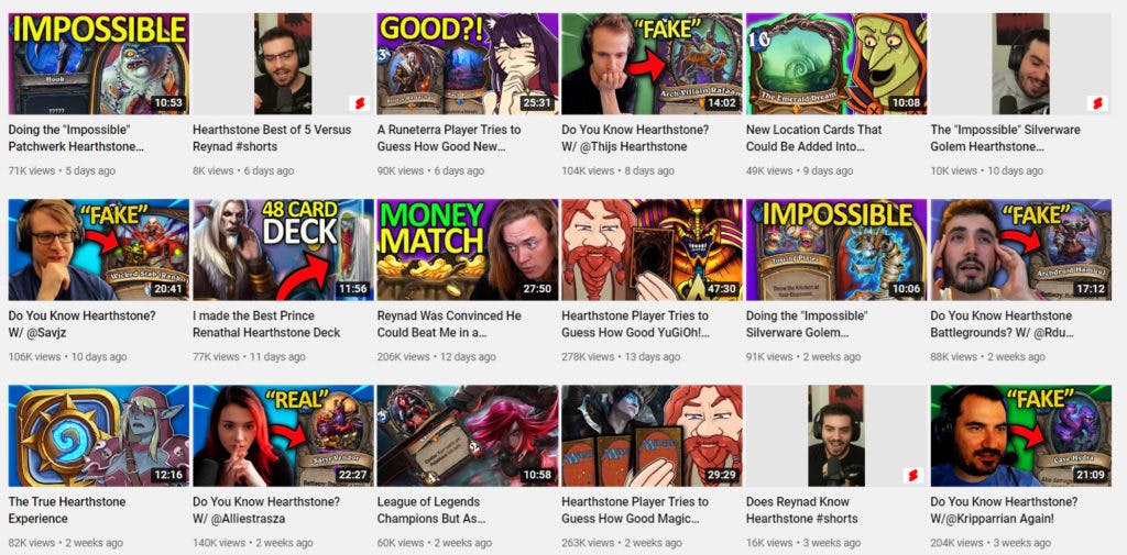 "Do you know Hearthstone" and "Card game player guess" videos popping off