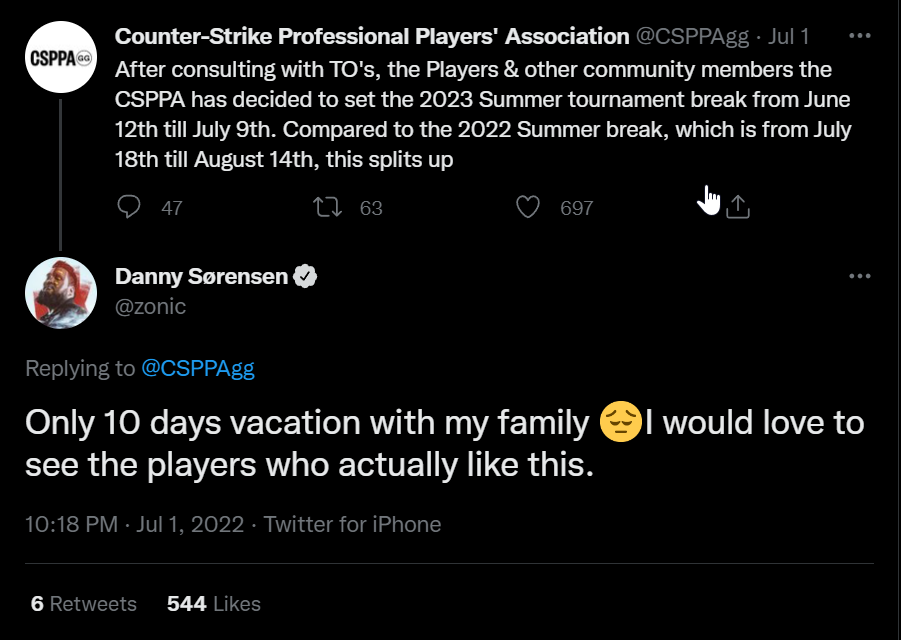 Zonic on the new player break dates leaving only 10 days for vacation.