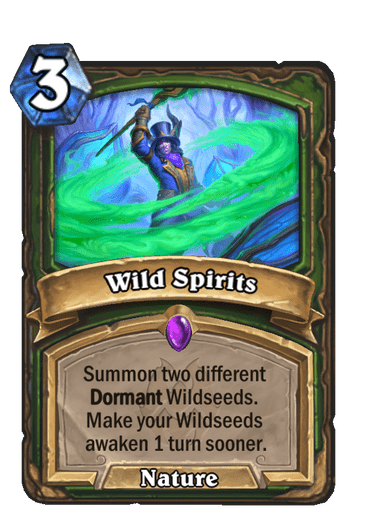 Wild Spirits card from Hearthstone's Murder at Castle Nathria expansion. Image via Blizzard Entertainment.