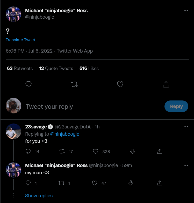 23savage replied to ninjaboogies tweet.