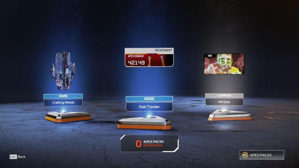 Two Rares and a Common are one of the most underwhelming rewards from an Apex Pack.