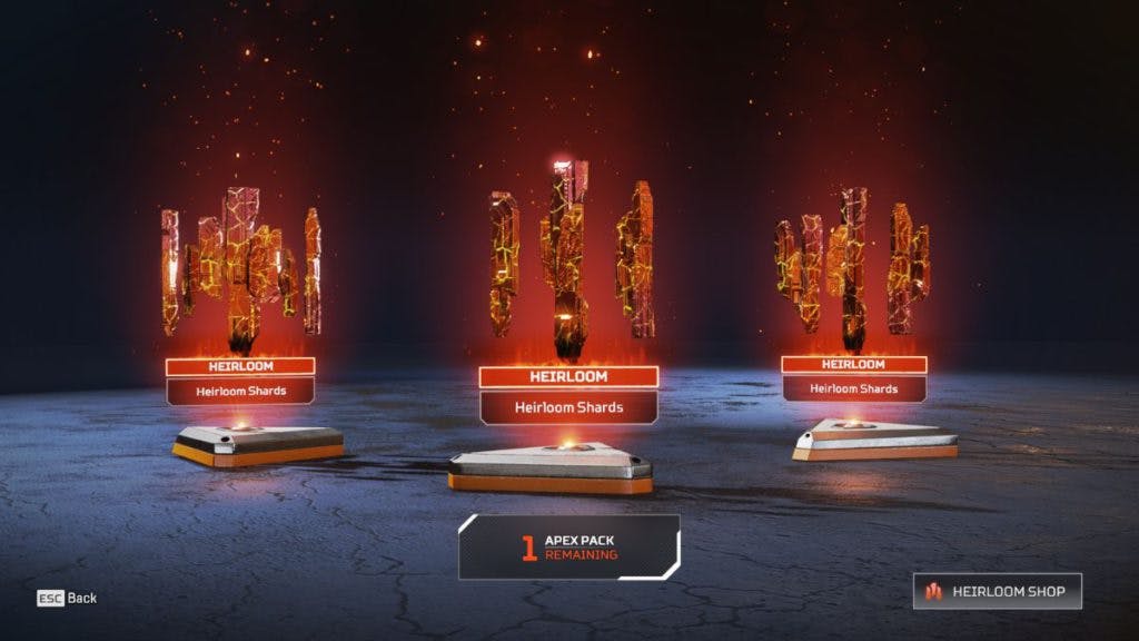 Heirloom Shards are the rarest reward from Apex Packs in Apex Legends