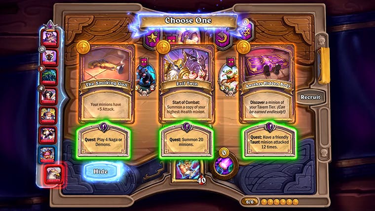 At the start of turn four, players are offered three random Quest and Reward pairs. Image via Blizzard Entertainment.
