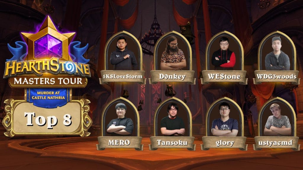 Top 8 players of <a href="https://esports.gg/news/hearthstone/hearthstone-mini-set-for-murder-at-castle-nathria-arriving-next-week/">Hearthstone Masters Tour Murder at Castle Nathria</a>. Image via Blizzard Entertainment.