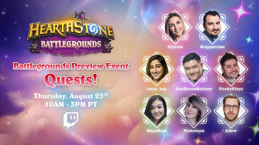 NA <a href="https://esports.gg/news/hearthstone/blizzard-blaming-streamers-for-battlegrounds-tavern-pass-failure/">Streamers participating in Battlegrounds Quest Preview - image via Blizzard</a>