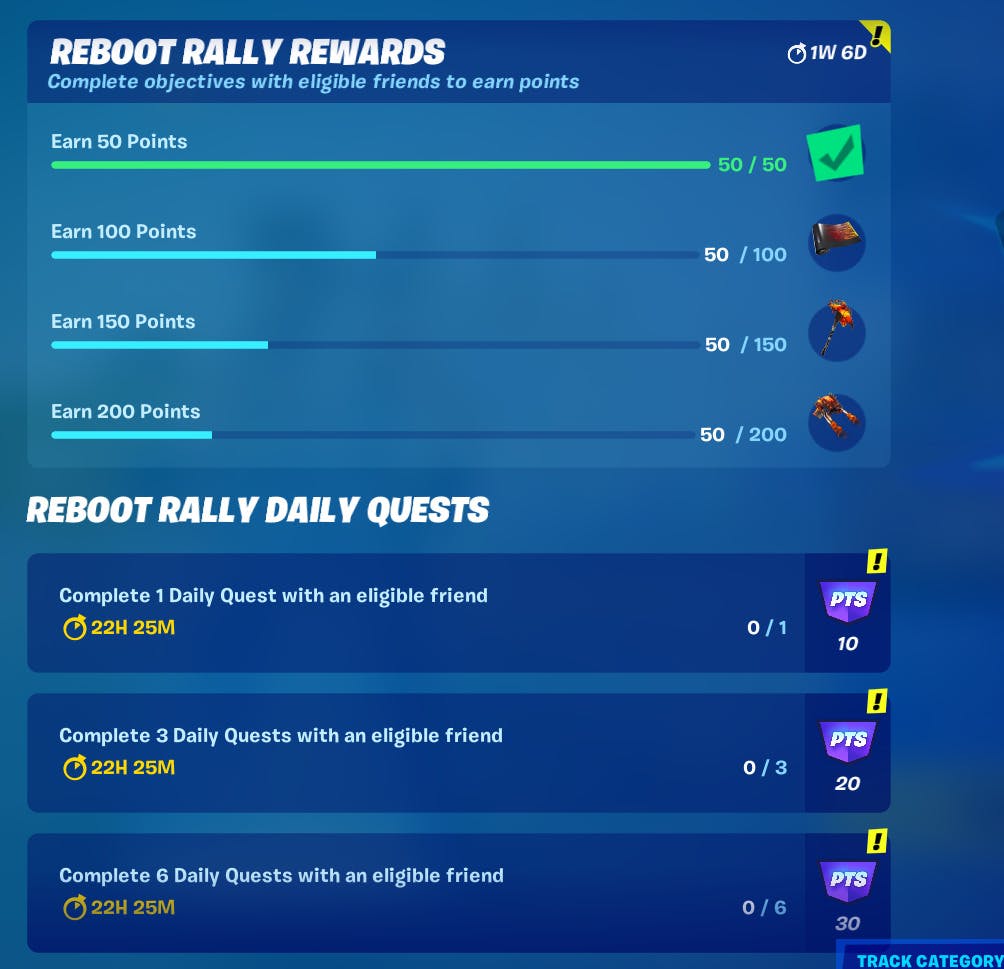Reboot Rally challenges as they appear in-game