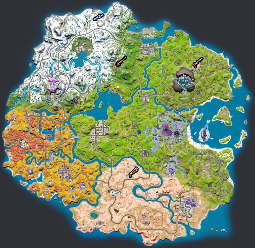 Fortnite Exotic weapon map via Fortnite.GG