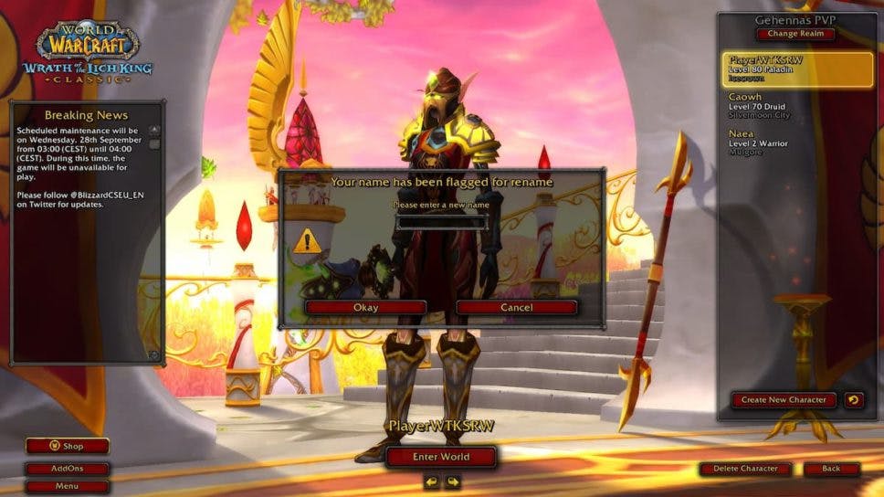 Naowh, the first player to hit max level in WotLK Classic, forced to name change cover image