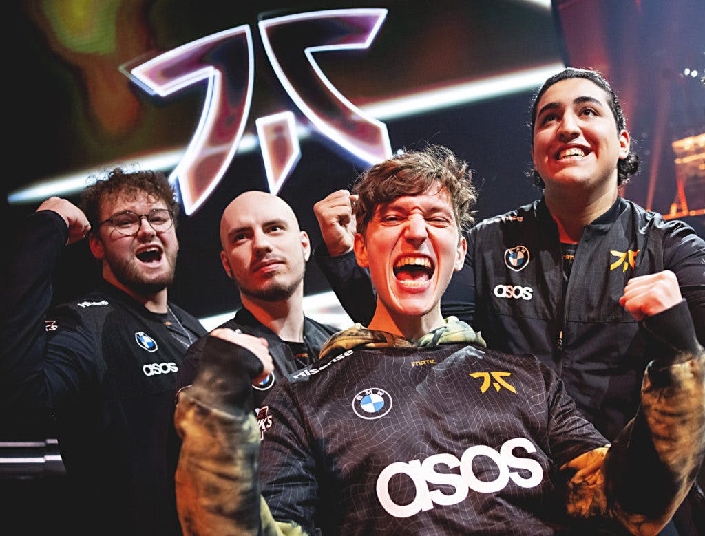 Fnatic reacts onstage after victory against Team Liquid at the VALORANT Champions 2022 Istanbul Playoffs Stage on September 11, 2022 in Istanbul, Turkey. (Photo by Colin Young-Wolff/Riot Games)