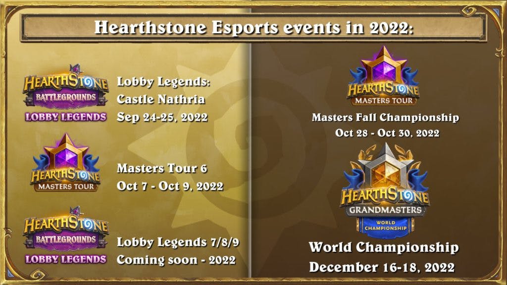 Hearthstone Esports calendar for the rest of 2022 - Image via Blizzard