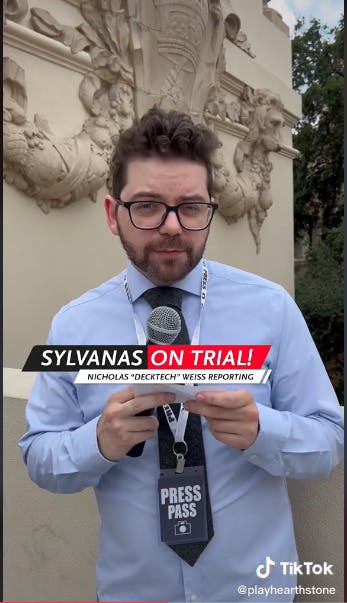 <a href="https://www.tiktok.com/@playhearthstone/video/7146251712104303918" target="_blank" rel="noreferrer noopener nofollow">TikTok coverage for Sylvanas Trial</a> by <a href="https://twitter.com/hsdecktech" target="_blank" rel="noreferrer noopener">Nicholas "DeckTech" Weiss (actual lawyer</a>)