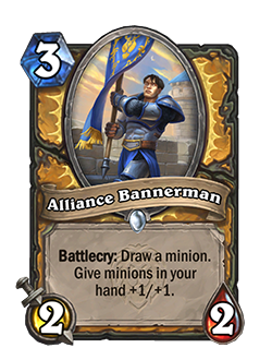 Alliance Bannerman - Image via Blizzard<br>Old: 2 Attack, 1 Health<br><strong>New: 2 Attack, 2 Health</strong>