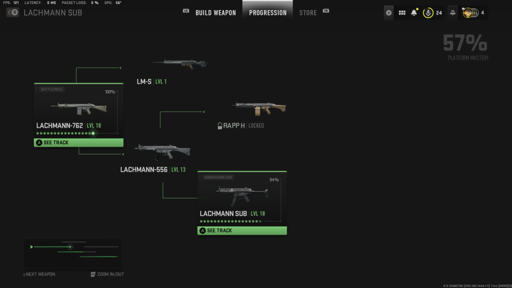 The new gunsmith works in a tree system, with guns and receivers leading into each other.