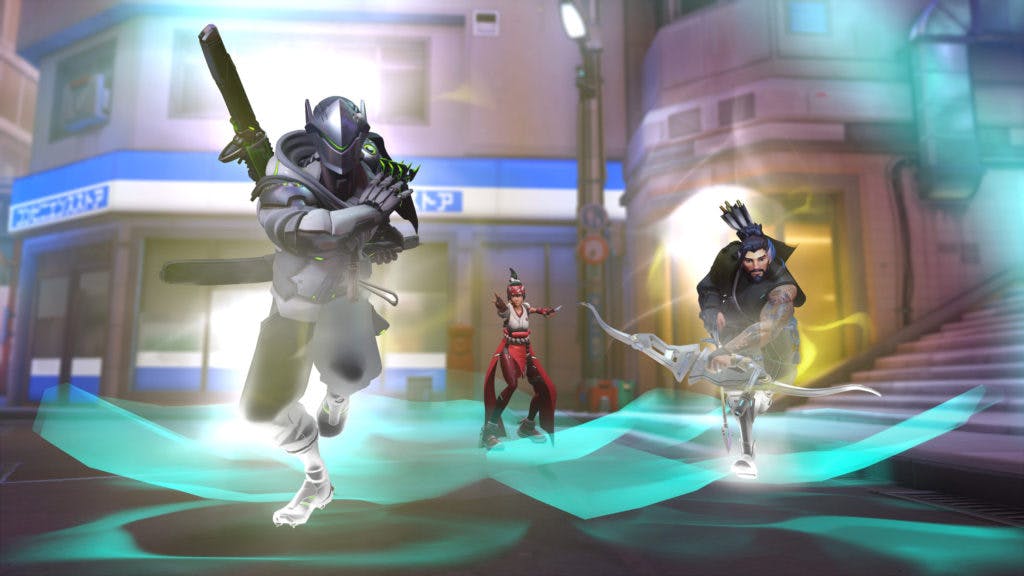 Screenshot of heroes Genji, Kiriko and Hanzo. Image via Blizzard Entertainment.