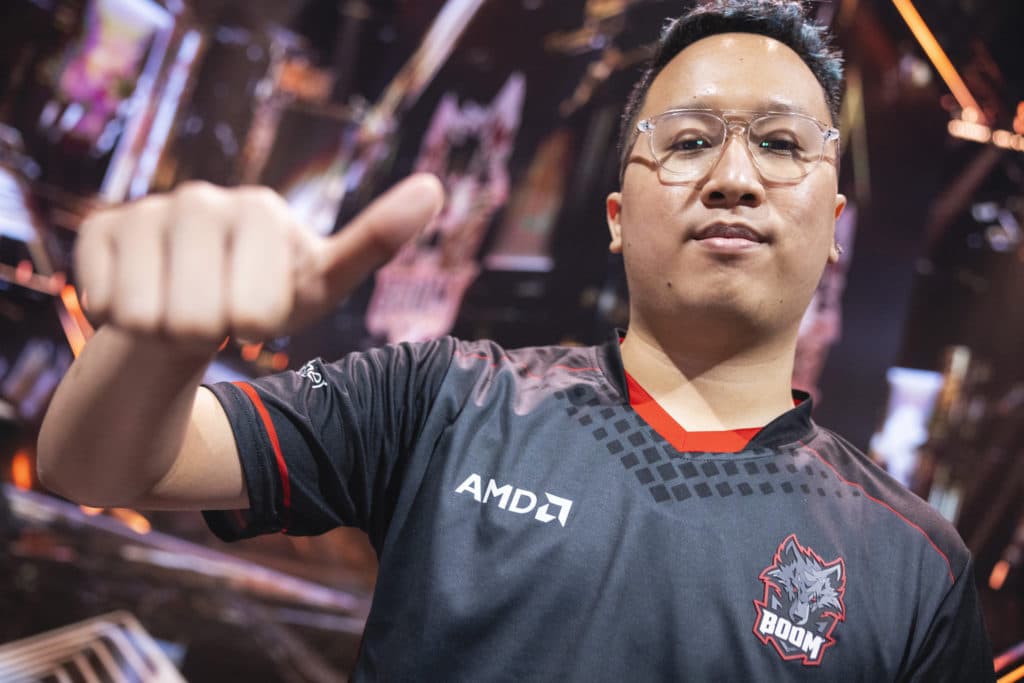 Saibani "fl1pzjder" Rahmad of BOOM poses onstage at VALORANT Champions 2022 Istanbul Groups Stage on August 30, 2022 in Istanbul, Turkey. He received an official warning while Riot also suspends VCT Pacific player TenTen. (Photo by Colin Young-Wolff/Riot Games)