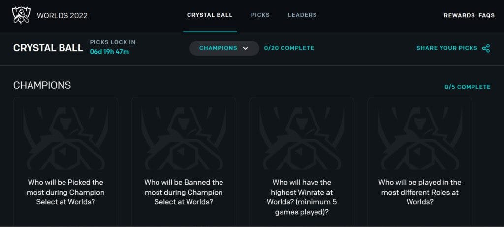 Screenshot from Pick'em Page. Image Credit: Riot Games