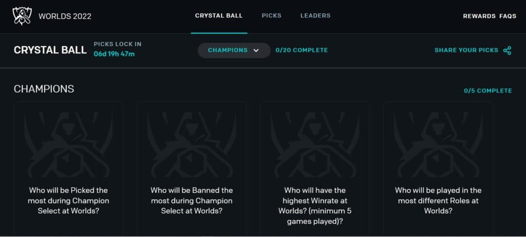 Screenshot from Pick'em Page. Image Credit: Riot Games