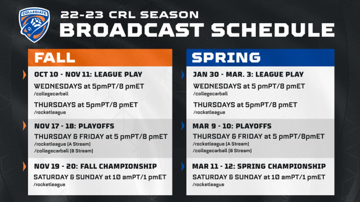 College Rocket League Fall broadcasts start October 12 (Image via Rocket League Esports).