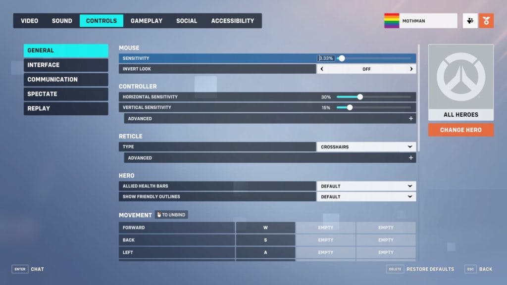 It isn't hard to alter the mouse sensitivity in Overwatch 2 (Image via Esports.gg)