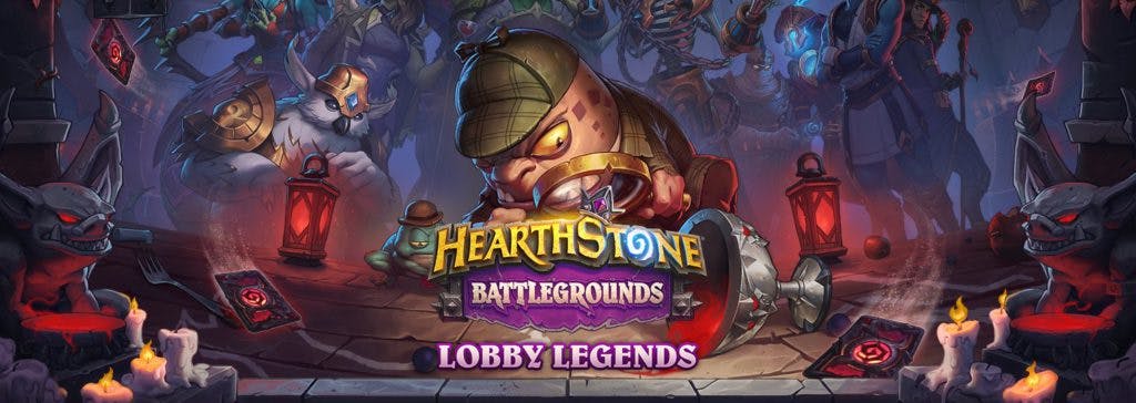 Hearthstone <a href="https://esports.gg/news/hearthstone/battlegrounds-lobby-legends-murlocized-recap/">Battlegrounds Lobby Legends banner featuring Murloc</a> Holmes. Image via Blizzard Entertainment.