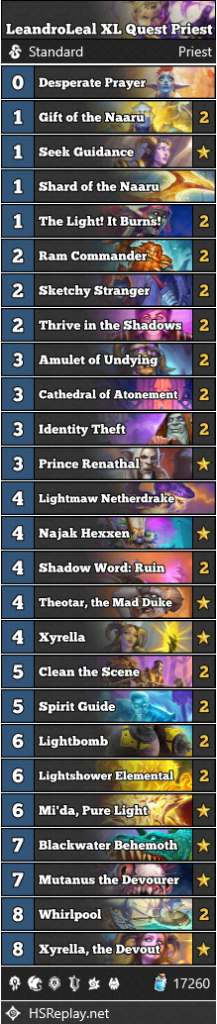 LandroLeal XL Quest Priest - Image via HsReplay