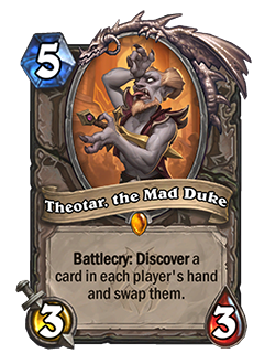 Theotar, the Mad Duke<br>Old: Costs 4<br><strong>New: Costs 5</strong><br>Image via Blizzard<br>