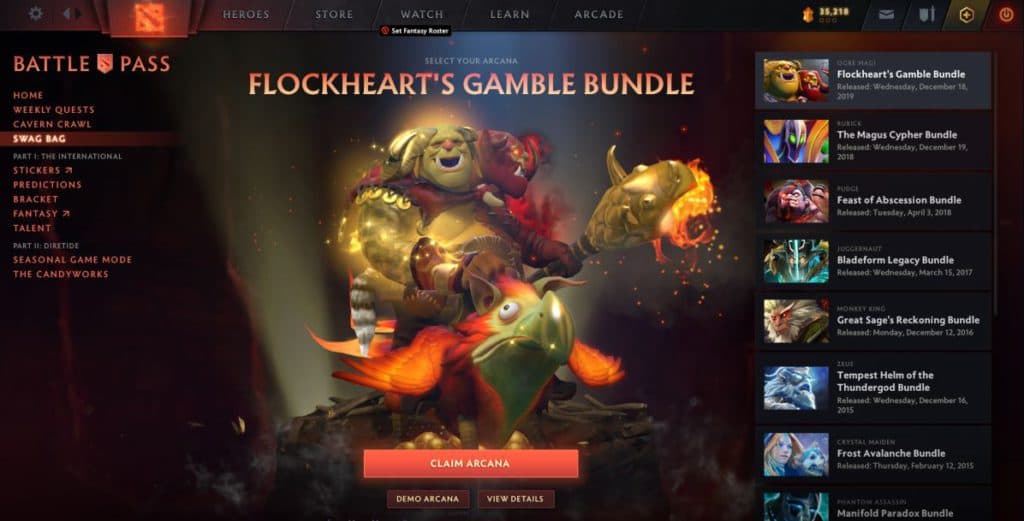International Swag Bag - Free Arcana set (Image via Dota 2 client)