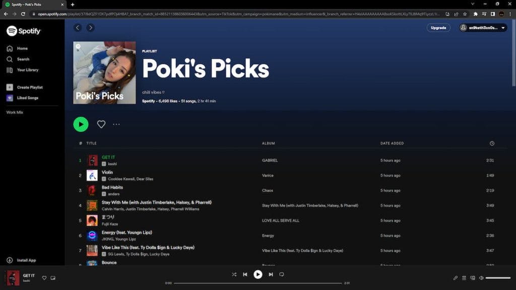 Poki's Picks is packed with songs for chilling and gaming (Image via Spotify/Esports.gg)
