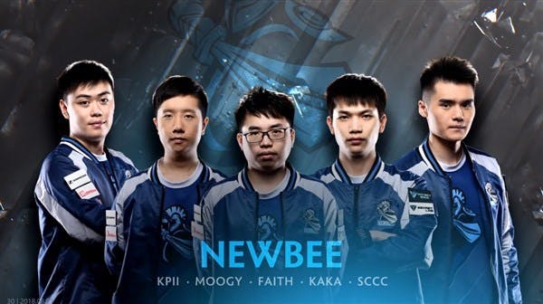 Newbee's lineup during TI8.<br>Credit: Valve<br>