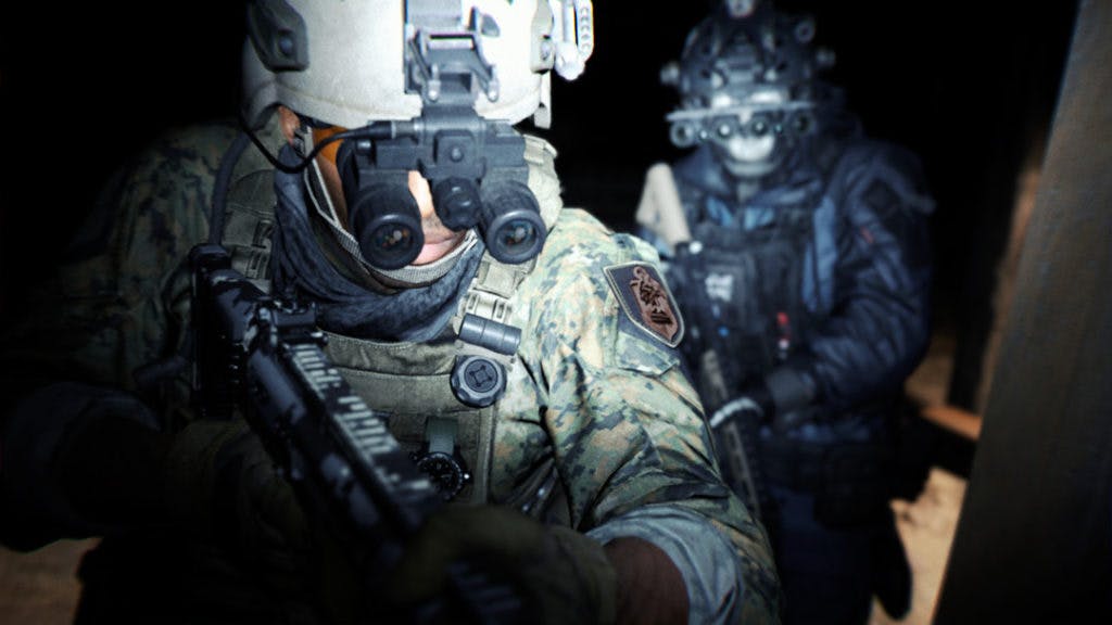 "Gaz" donning night vision goggles in the MW2 campaign.