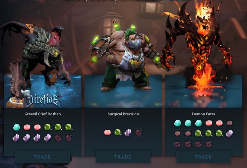 Example of Diretide exclusive: Greevil Grief Roshan (Left side). Image via Valve Corporation.