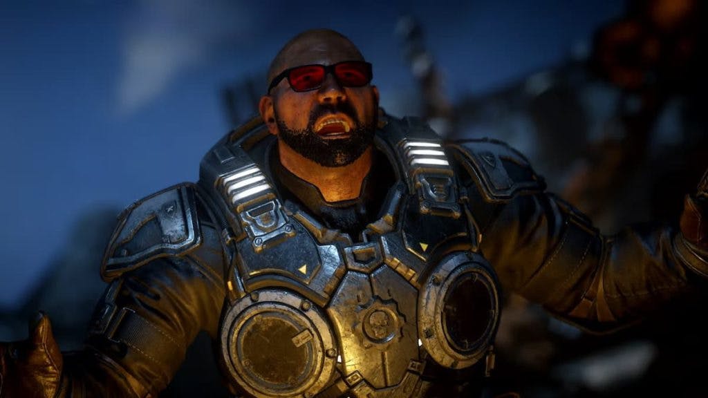 Dave Bautista received a Marcus Fenix skin variant in Gears of War 5 with his own voice lines (Image via The Coalition)