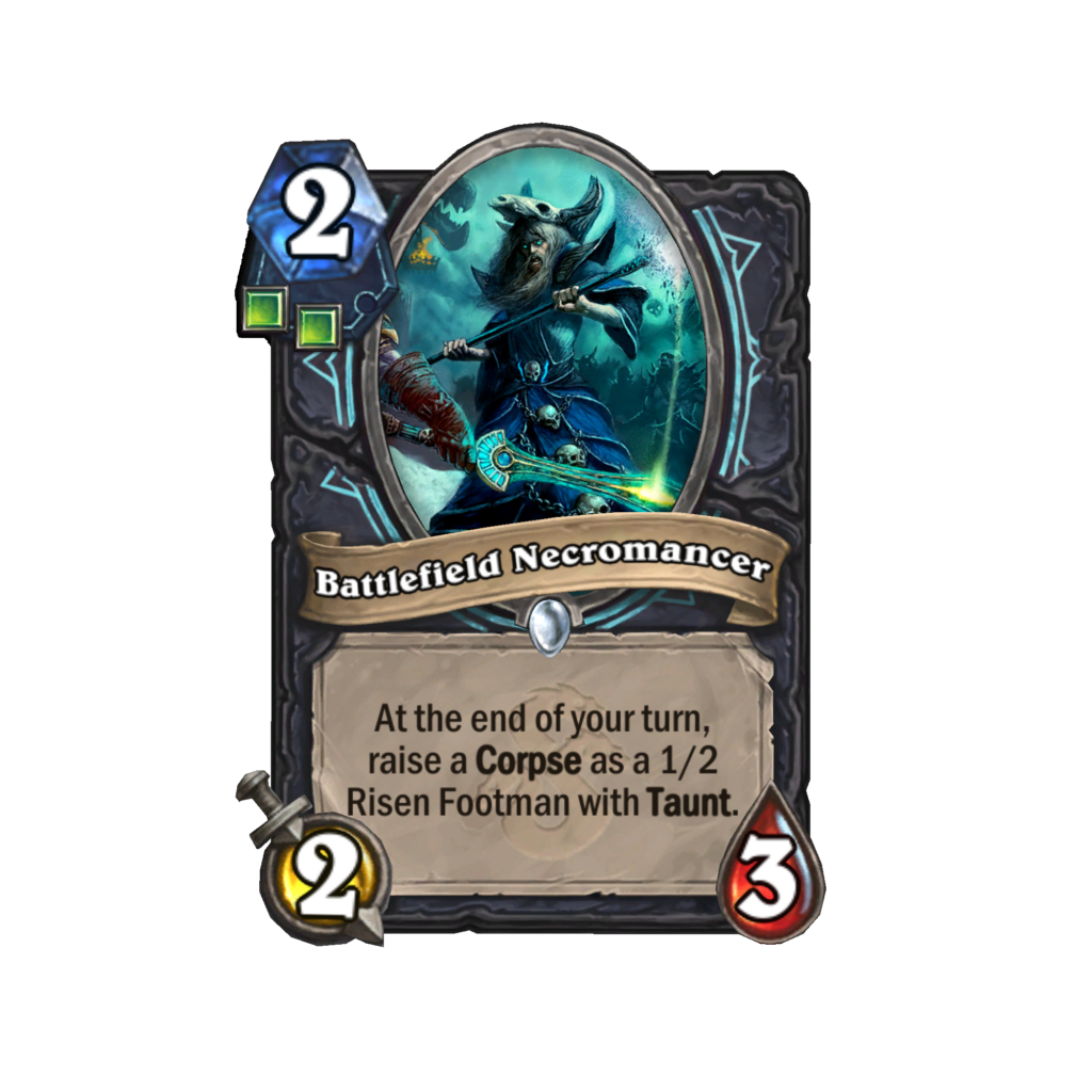 Battlefield Necromancer and the new Hearthstone Corpse keyword for Death Knights. Image via Blizzard.
