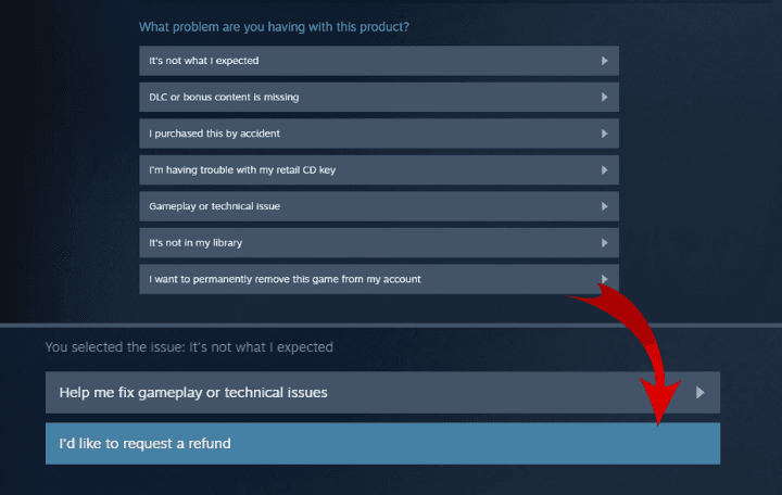 Step 3 to refund games on Steam.