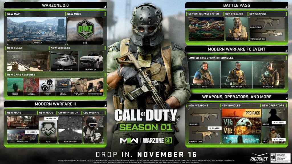 The MW2 roadmap shows everything you can expect throughout Season 1 (Image via Activision)