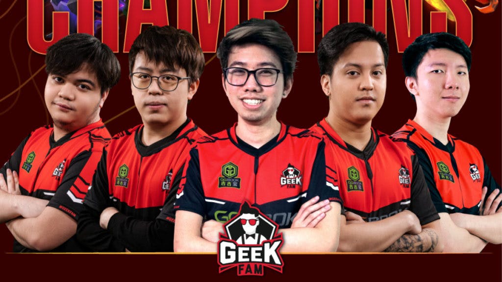 The Geek Fam lineup in 2020 featuring Raven, Xepher, Kuku, Karl, and Whitemon.