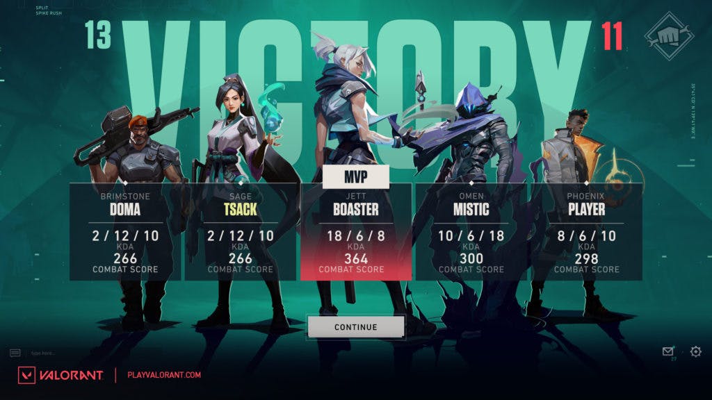 The Match victory screen after Valorant patch 5.08. Image Credit: Riot Games.