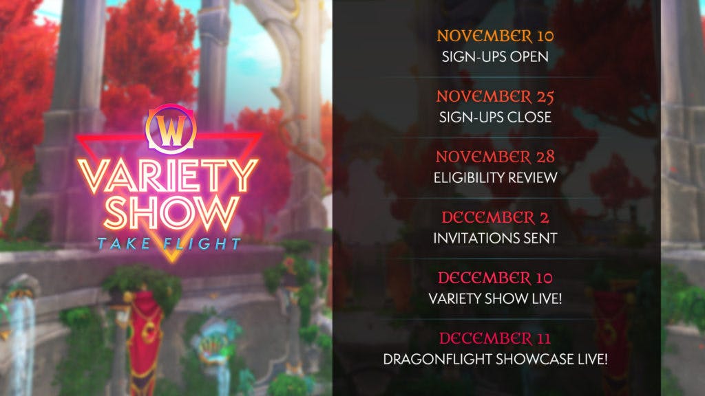 WoW Variety Show schedule. Image via Blizzard Entertainment.