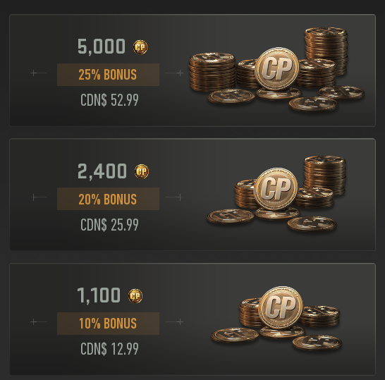 some of the available options for CoD coins