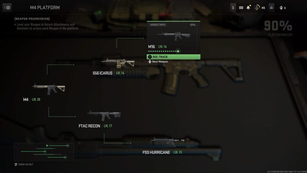 The M16 is the last weapon to unlock in the top branch of the M4 Weapon Platform (Image via esports.gg)