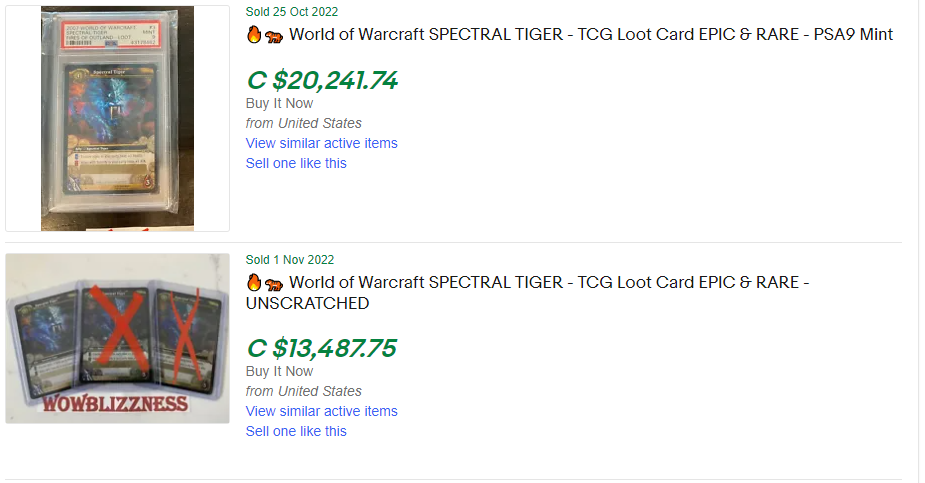 <em>Some of the WoW TCG loot cards have sold for up to $20,000 USD</em>