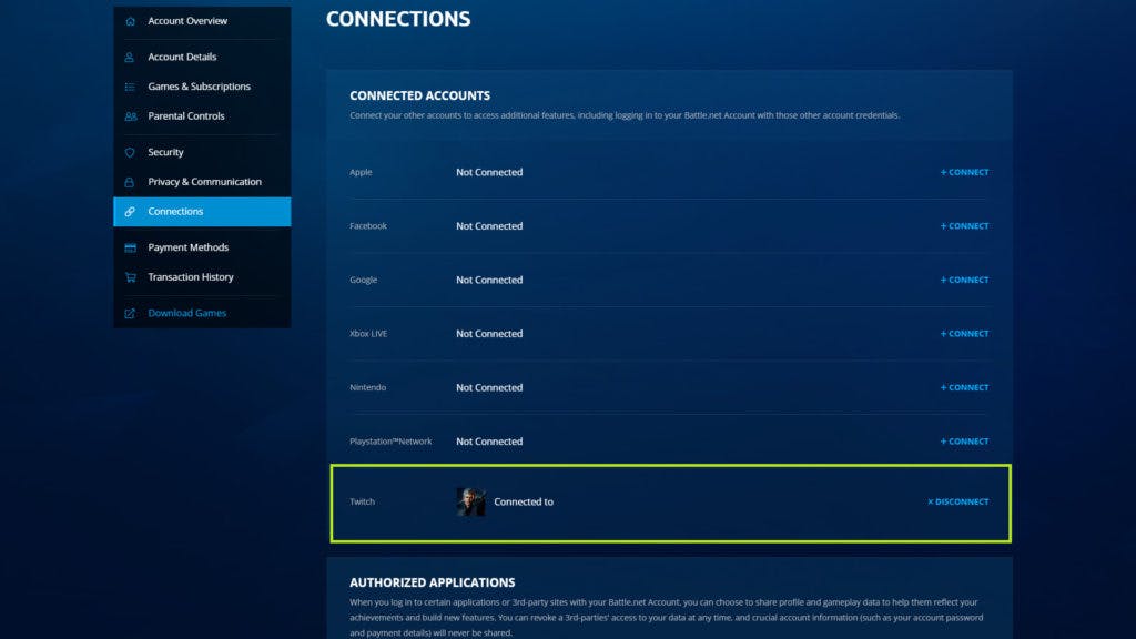 Connections page on Battle.net. Screenshot via Esports.gg.