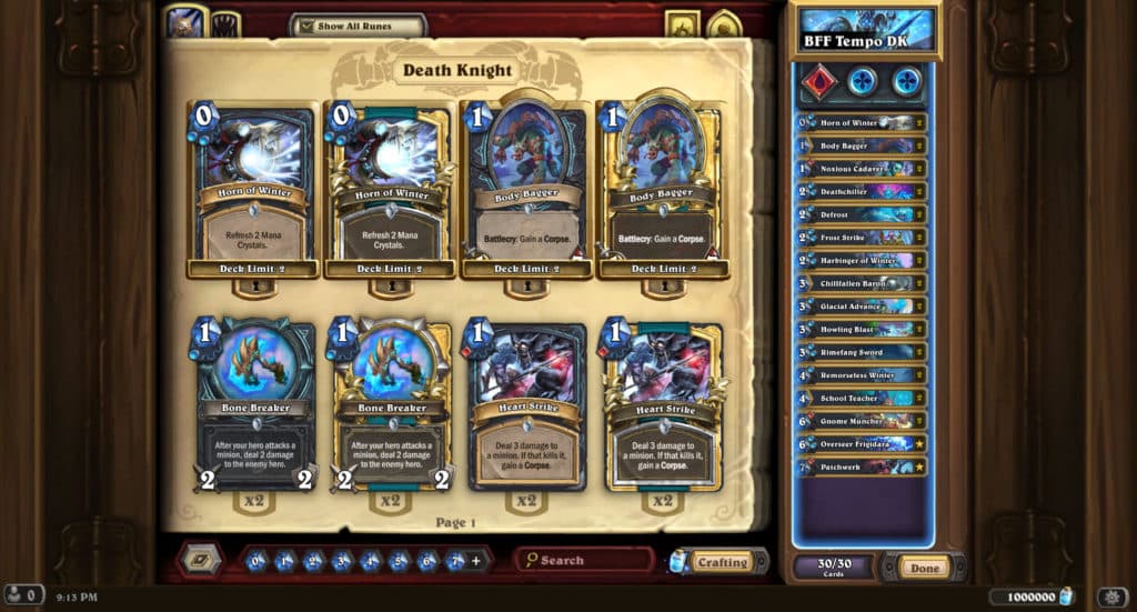 Tempo Death Knight deck. Image via Blizzard Entertainment.